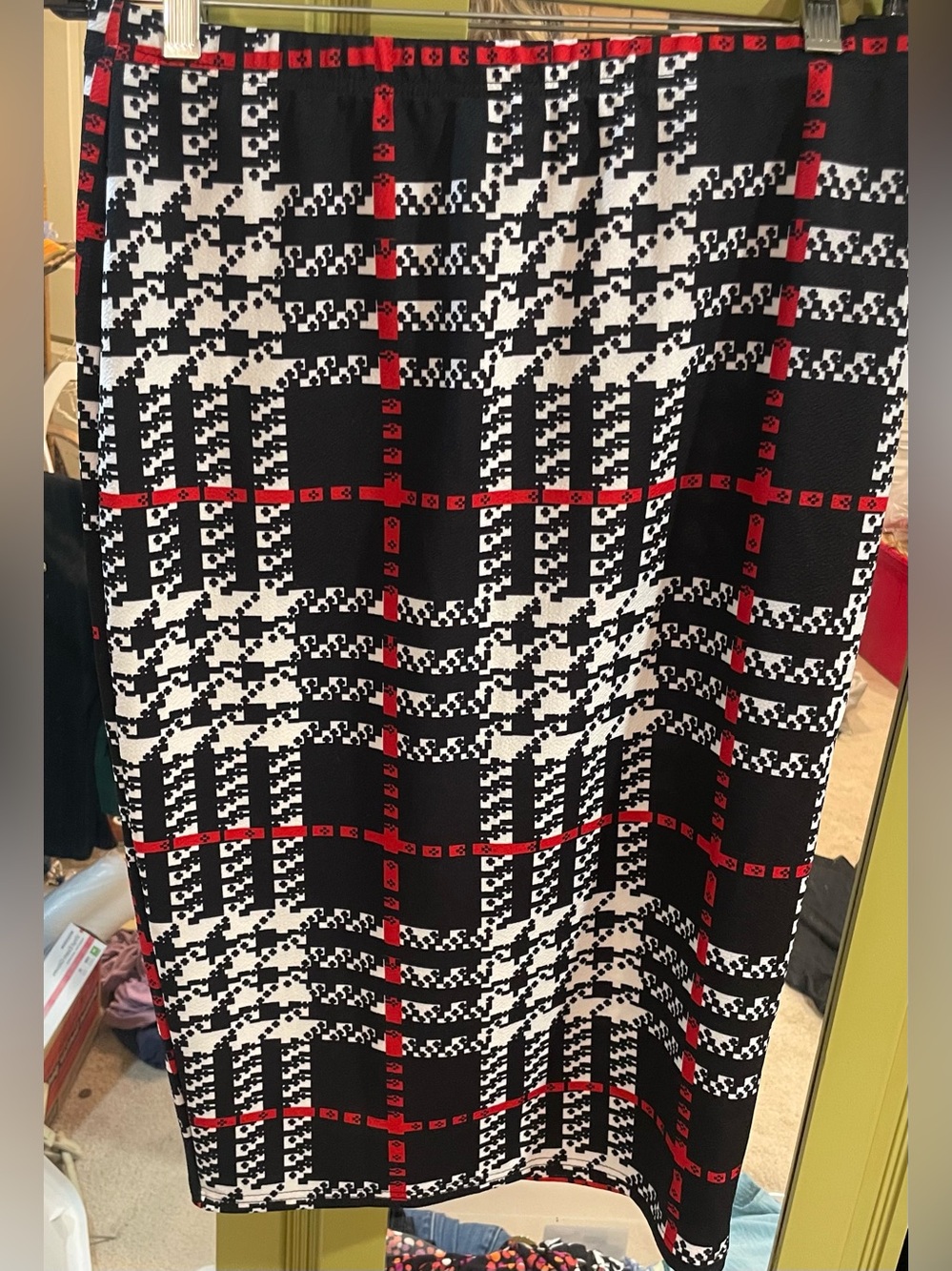 SHEIN Black, White & Red Plaid Midi Skirt
